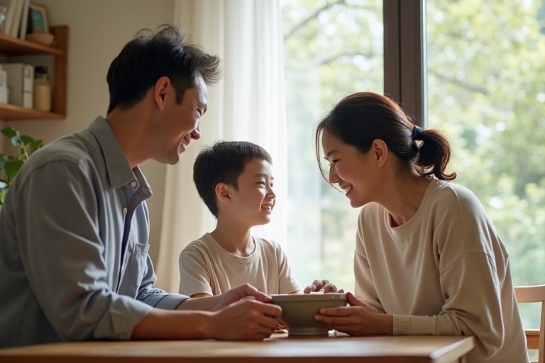 家族で相談する様子